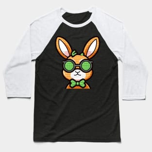 Cool Pixel Art Bunny in a Bow Tie and Glasses Baseball T-Shirt